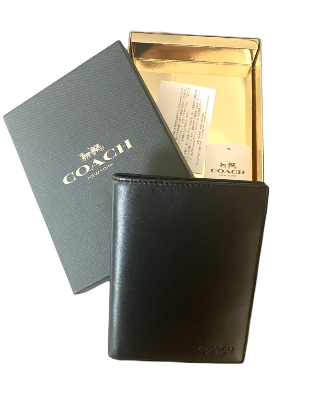 Coach Black Leather Passport Holder Travel Wallet Case New Mother’s Day Wedding